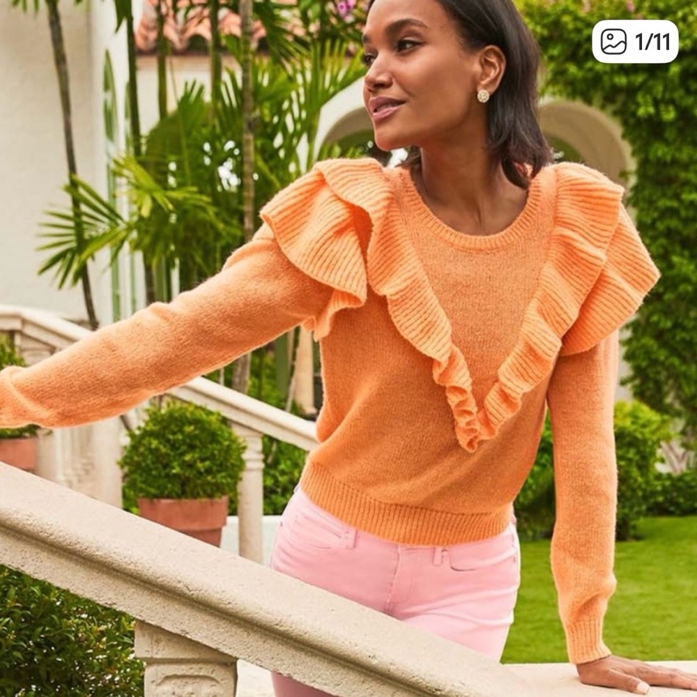 Lilly Pulitzer Vibrant Orange Marceline Ruffle Sweater
